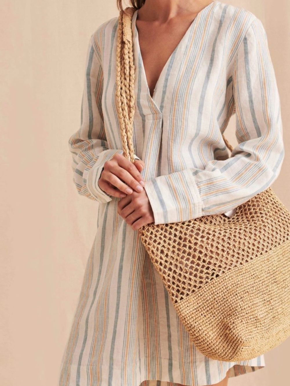 Faherty Rialto Tunic Dress Luciano Stripe - Long-sleeve linen dress